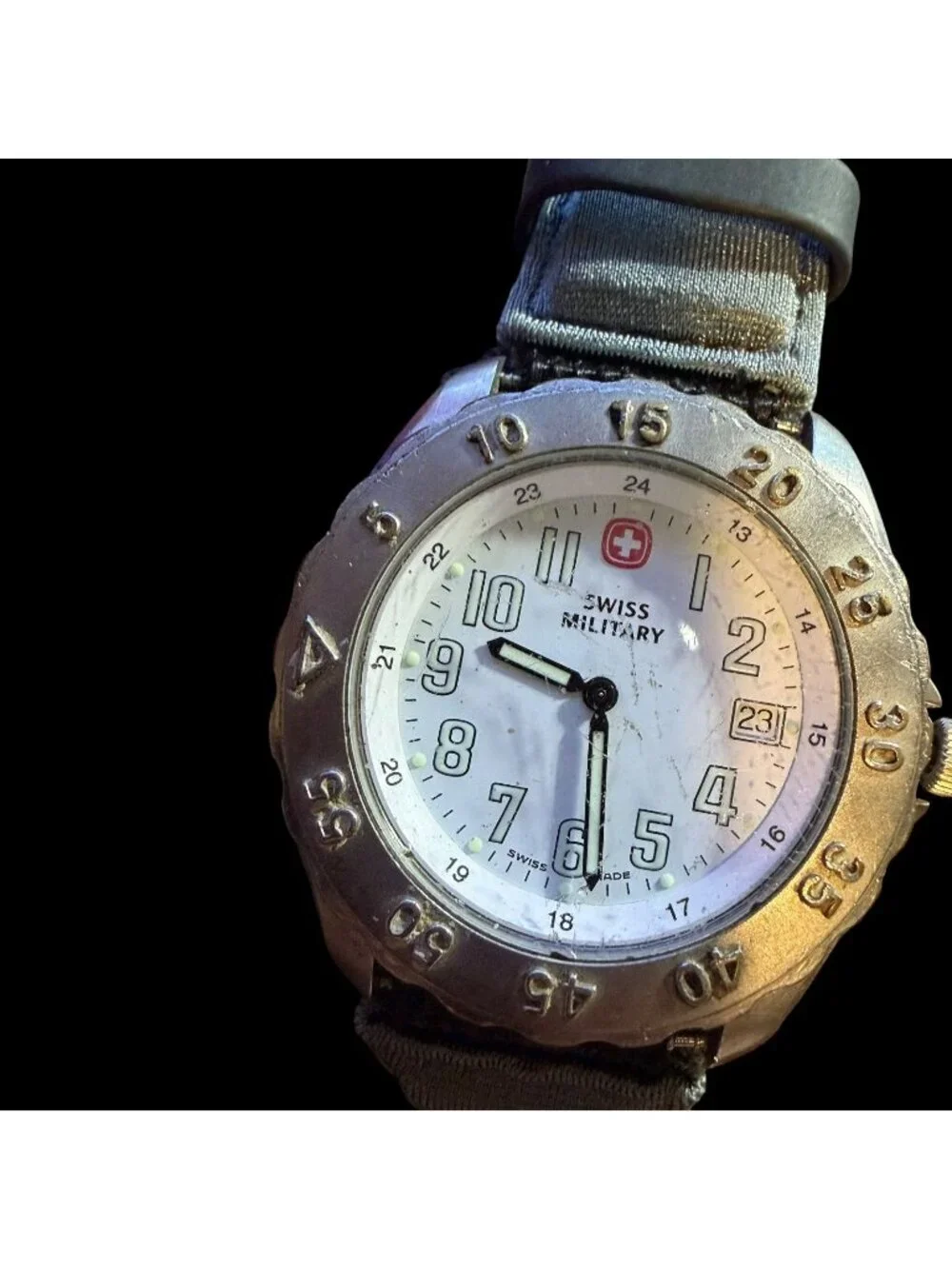 Swiss Military Mens Analog Watch With Date Display & Fabric Strap